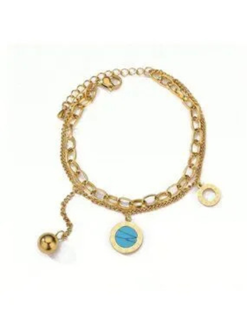 18k Gold Filled Layered Charm Bracelet with Turquoise Accent